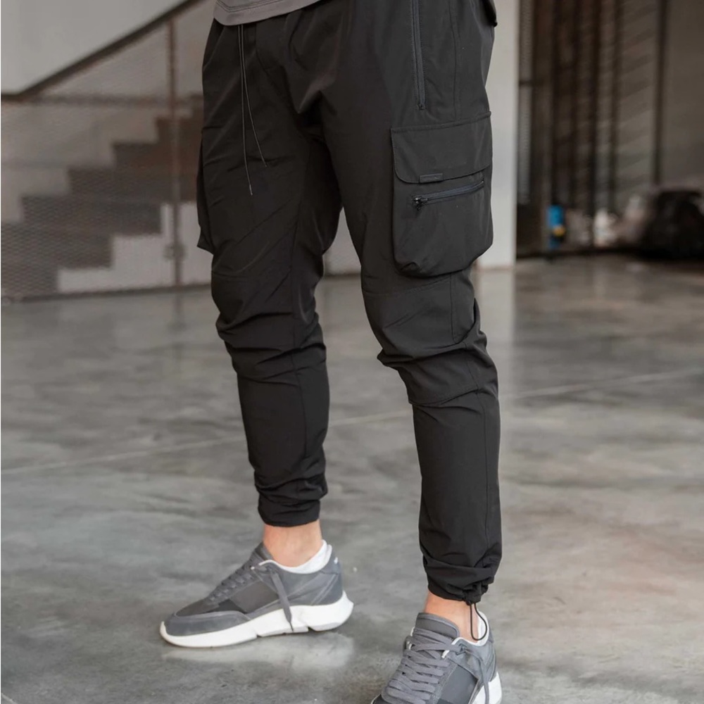 Represent 247 Pants | Black nylon cargo | LARGE